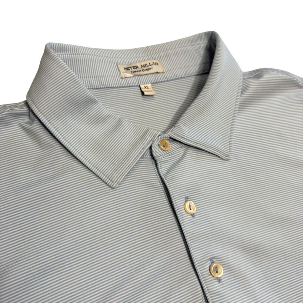 Peter Millar Polo Shirt Mens XL Blue Thin Striped Stretch Summer Comfort Golf